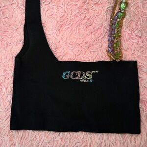 Black Crop Top with Colorful Strap